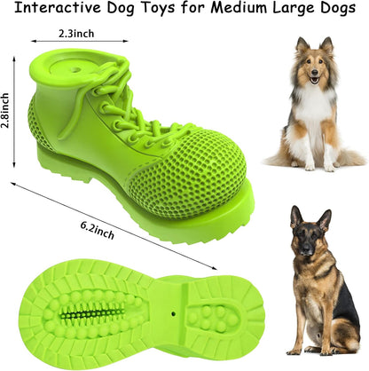 Tough Rubber Squeaky Dog Toy - Shoe Shape for Large Dogs, Cleans Teeth & Reduces Plaque (Grass Green)