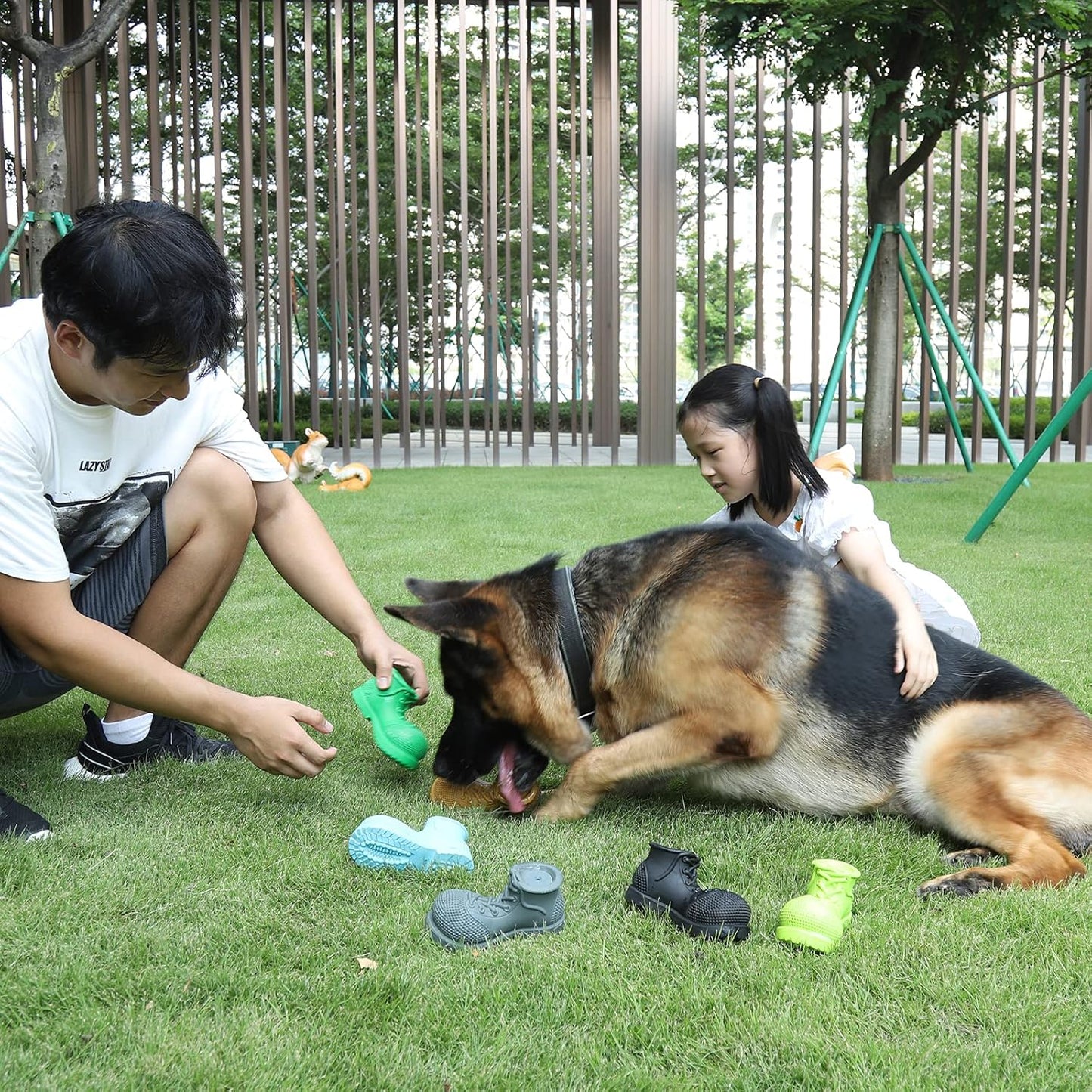 Tough Rubber Squeaky Dog Toy - Shoe Shape for Large Dogs, Cleans Teeth & Reduces Plaque (Grass Green)