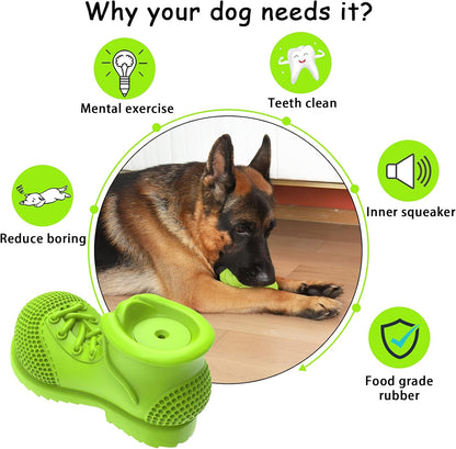 Tough Rubber Squeaky Dog Toy - Shoe Shape for Large Dogs, Cleans Teeth & Reduces Plaque (Grass Green)