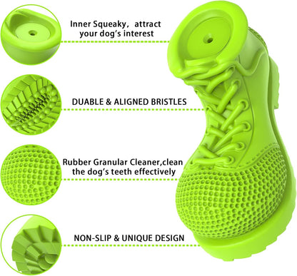 Tough Rubber Squeaky Dog Toy - Shoe Shape for Large Dogs, Cleans Teeth & Reduces Plaque (Grass Green)