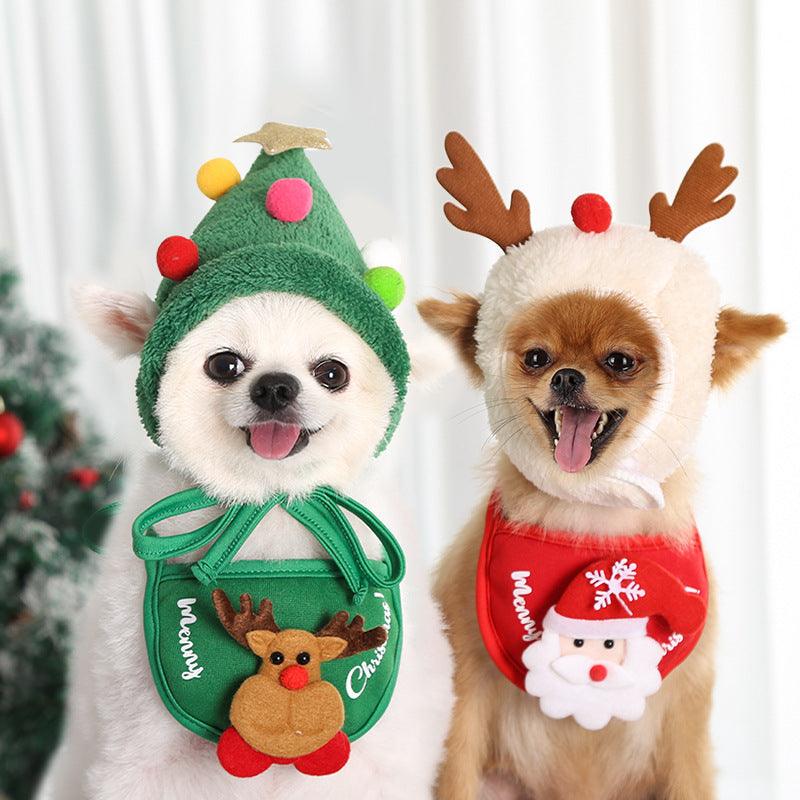 Festive Pet Christmas Hat And Saliva Towel Set - Perfect For Your Furry Friends!-0