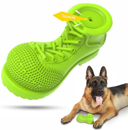 Tough Rubber Squeaky Dog Toy - Shoe Shape for Large Dogs, Cleans Teeth & Reduces Plaque (Grass Green)