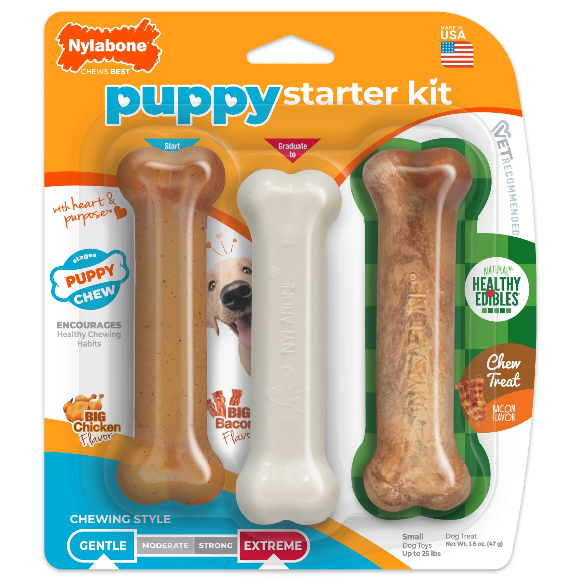 Ultimate Puppy Starter Kit: 3 Chew Toys with Delicious Chicken & Bacon Treats for Small Dogs